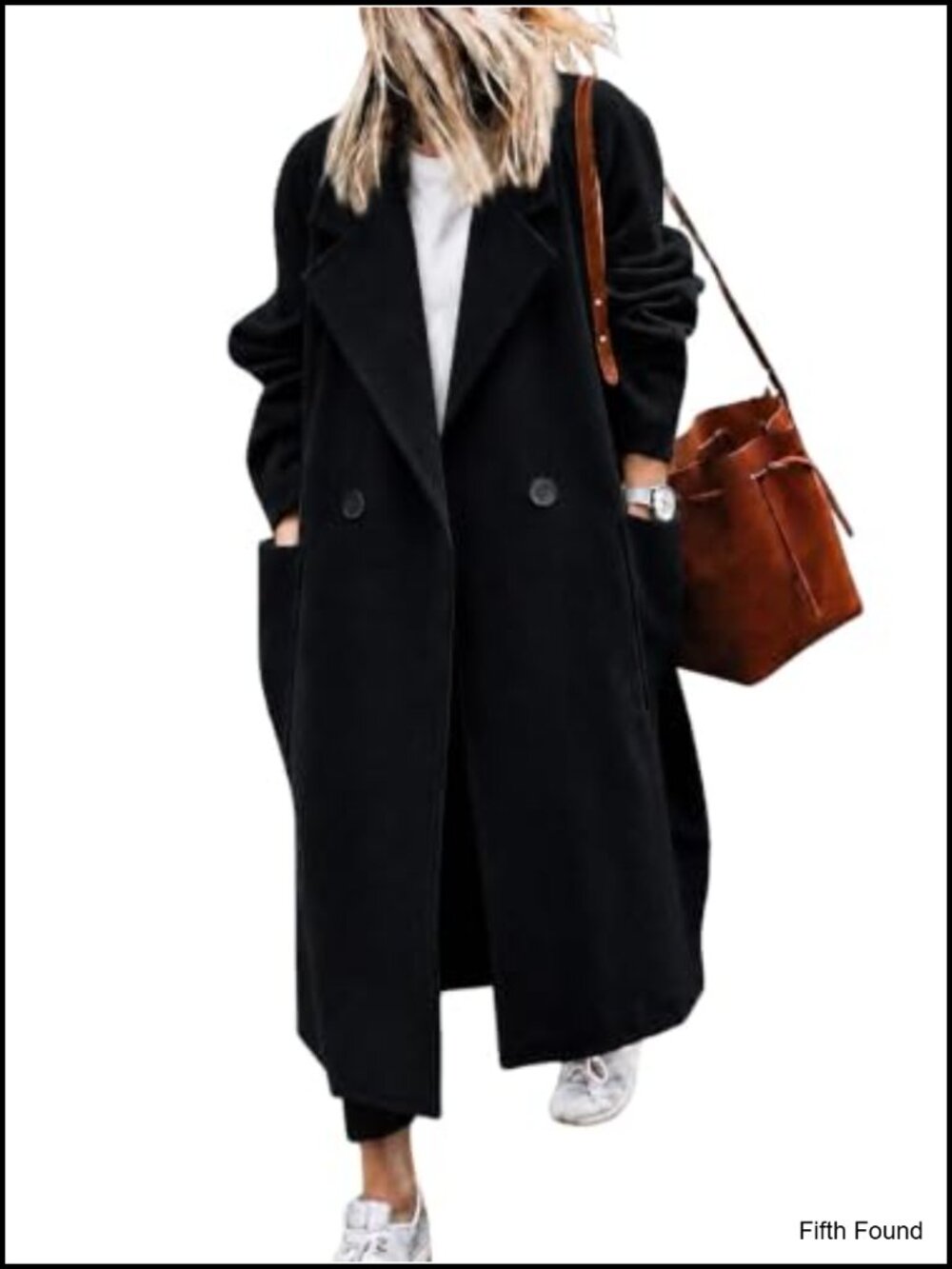 Womens Long Wool Blend Trench Coat Notch Lapel Below Knee